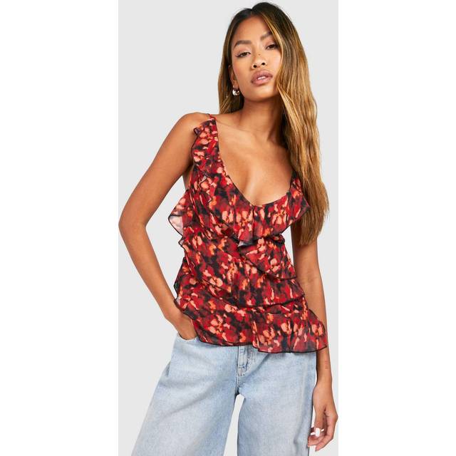 Womens Poppy Printed Chiffon Cami - Black - 12, Black