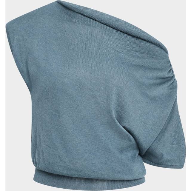 Cashmere-Silk Off-The-Shoulder Sweater - SLATE - Large