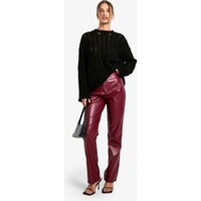 Womens Burgundy Faux Leather High Waisted Straight Leg Trouser - Red - S, Red