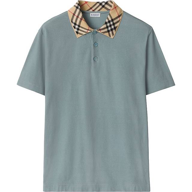 BURBERRY Men's Check Cotton Cody Polo Shirt - Blue