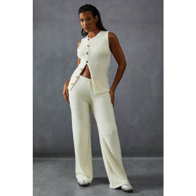 Womens Eyelash Knit High Waisted Lounge Trouser - White - XS/S