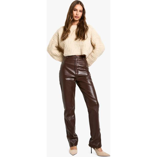 Womens High Waisted Pu Trousers - Brown - Xs, Brown