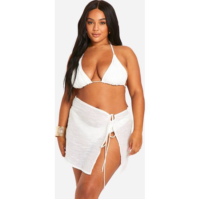 Womens Plus Ring Detail Mini Beach Skirt - White - 18, White