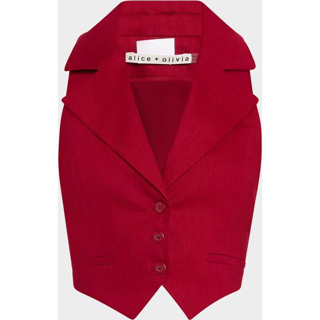 Donna Cropped Linen-Blend Vest - DARK CHERRY - 14