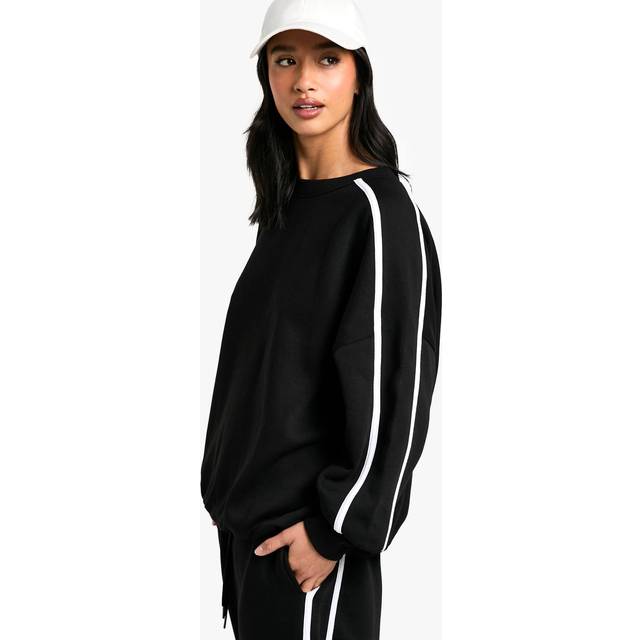 Womens Petite Side Stripe Sweatshirt - Black - S, Black