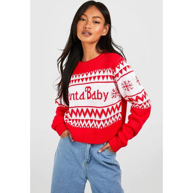 Womens Santa Baby Crop Christmas Jumper - Red - L