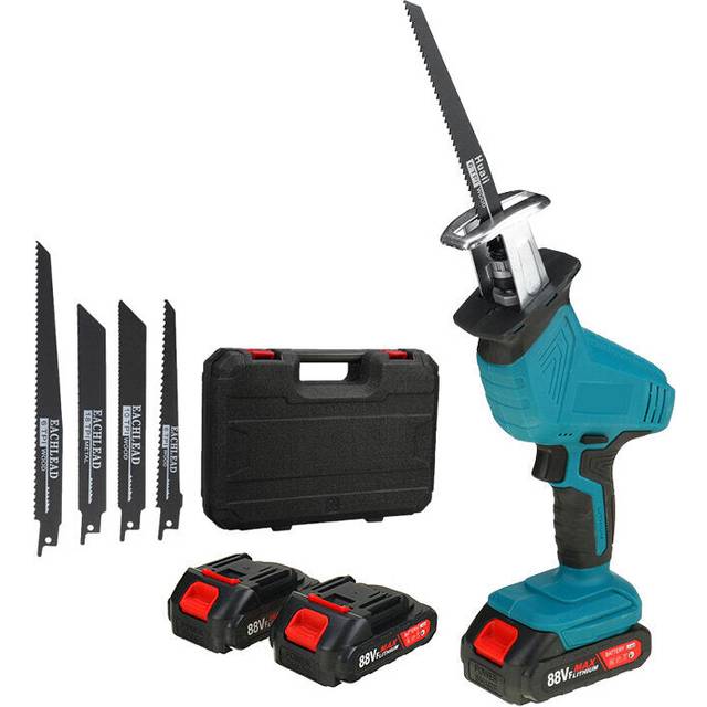 (One Battery, US Plug) 88VF Electric Reciprocating Saw Variable Speed Metal Wood Cutting Tool W/ 4pcs Blades & Plastic Case