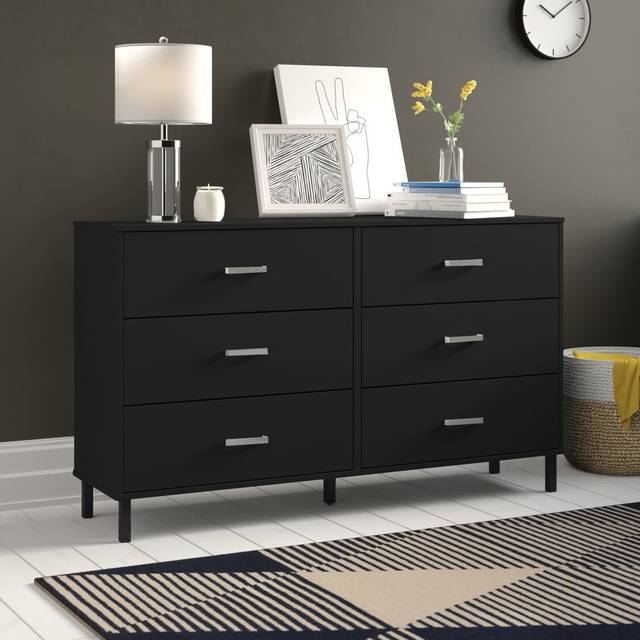 Alexei 6 Drawer 148.6Cm W Double Dresser - Black (86.6cm H X 148.6cm W X 40cm D)