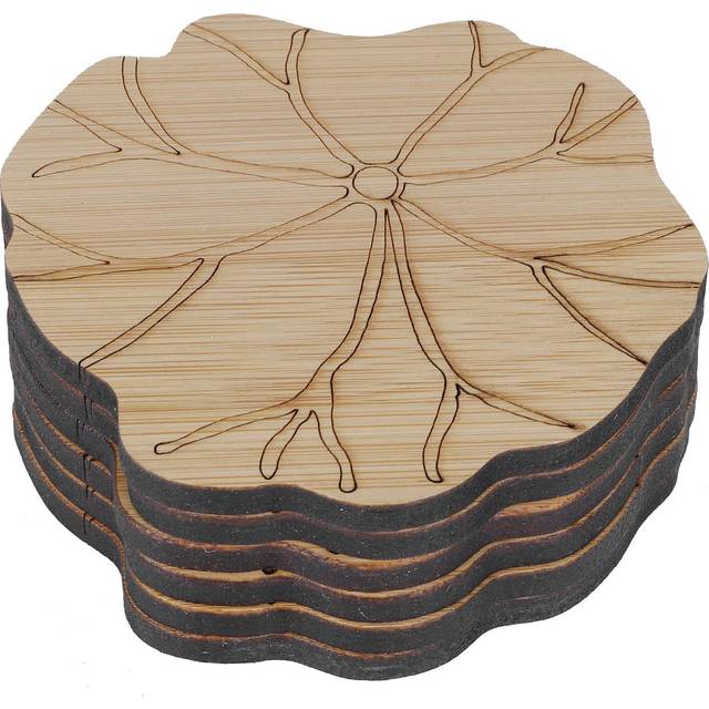 6Pcs/Set Teacup Mat Bamboo Coaster Heat Insulated Cup Pad Drinkware Tabletop AccessoryLotus Leaf