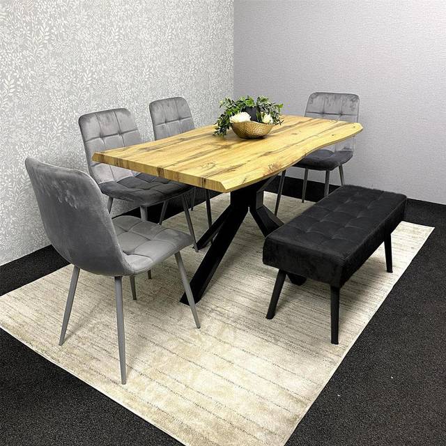 Wooden Dining Table with 4 Chairs and 1 bench Dining Kitchen Room Furniture - Grey (75&#34;H x 140&#34;L x 80&#34;W)