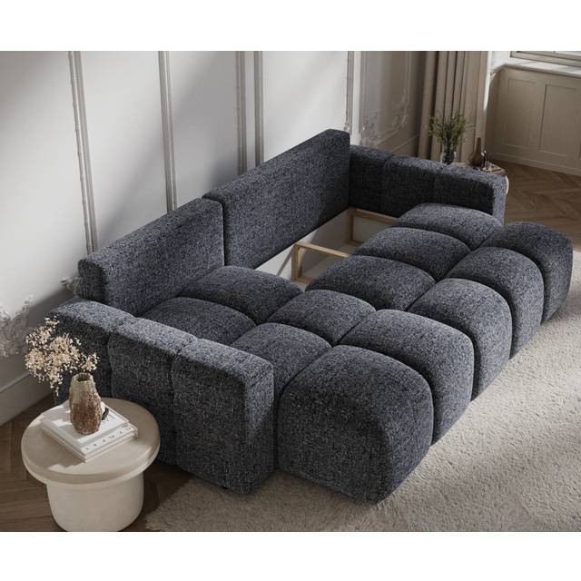 Corner Sofa With Sleeping Function - Navy Polyester Blend (84cm H X 233cm W X 191cm D)