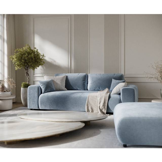 Three-seater square arm sofa - Blue Velvet