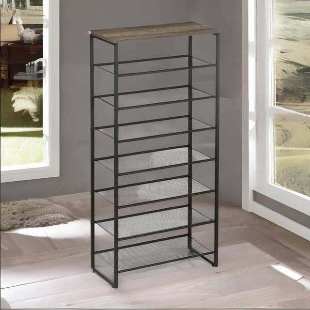 Industrial Tall Shoe Shelf for 21-28 Pairs of Shoes - Grey (28)