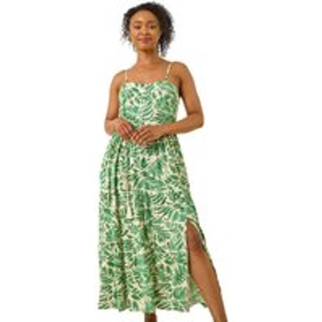 Leaf Strappy Maxi Dress - Green - 16