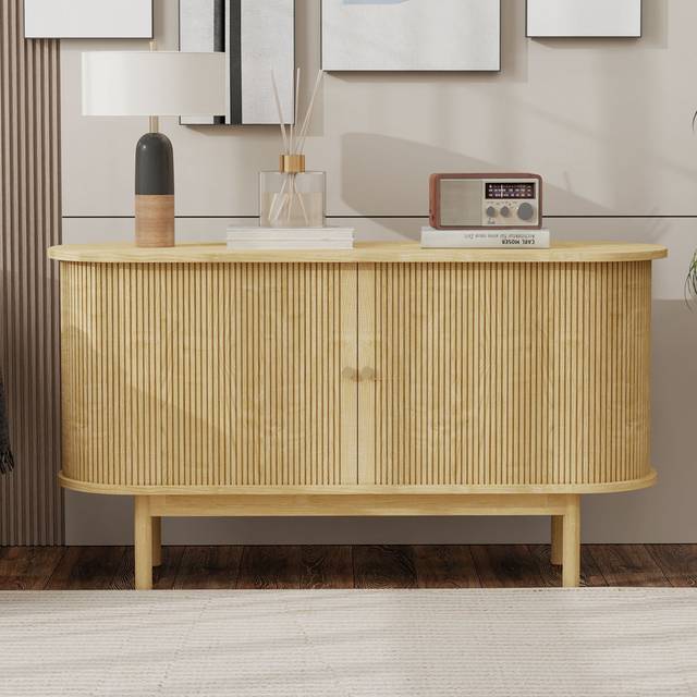 138cm Wide Sideboard Curved With 2 Sliding Doors - Brown (75cm H X 138cm W X 43cm D)