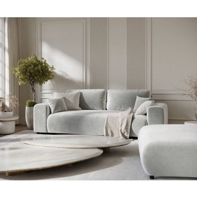 Three-seater square arm sofa - Light Grey Velvet