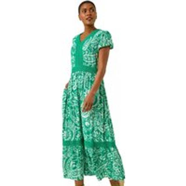 Paisley Lace Trim Maxi Dress - Green - 12