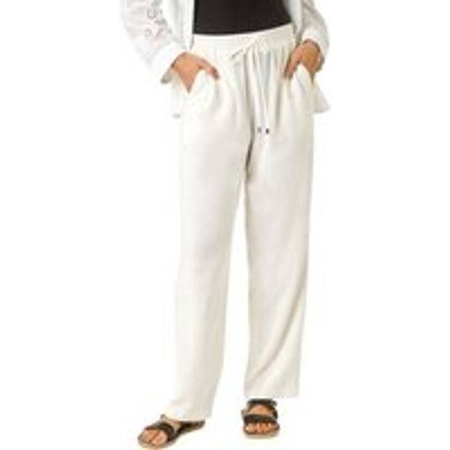 Elastic Waist Tie Front Linen Mix Trouser - White - 18