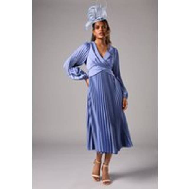 Petite Pleat Skirt Midi Dress - Dusty Blue - 8