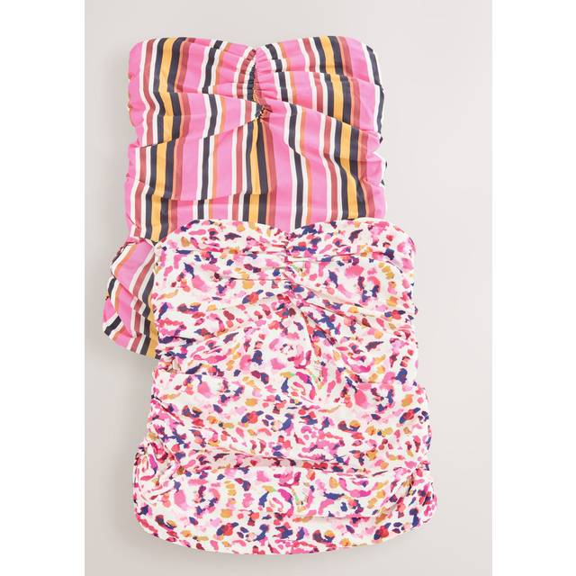 Next Cream/Pink Animal Reversible Ruched Bandeau Tankini Top