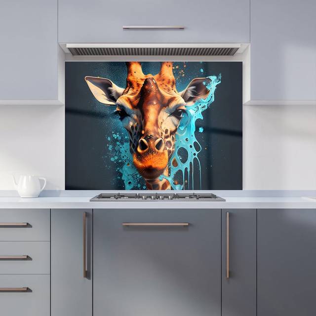 Warren Reed - Designer Blue Giraffe Face Splashart Kitchen Splashback W900Mm X H650Mm, Multi