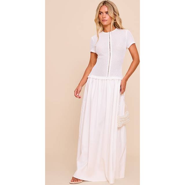 Petite White Hook & Eye Detail Drop Waist Maxi Dress, White - 12