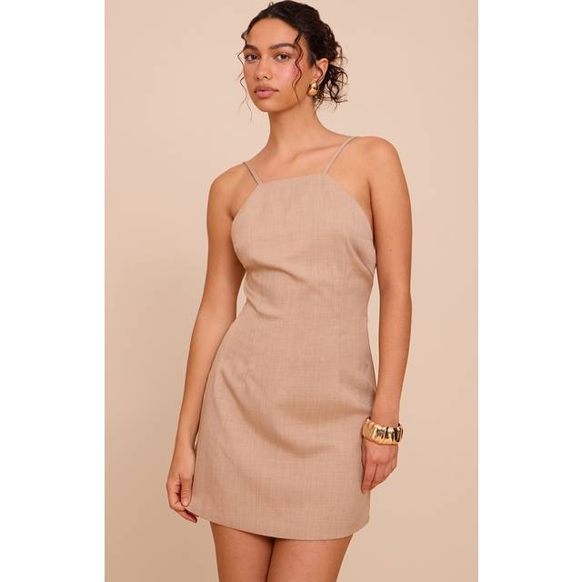 Stone Woven Halter Neck A- Line Mini Dress, White - 10