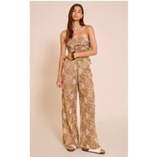 Tan Floral Crochet Drawstring Trouser, Brown - 4