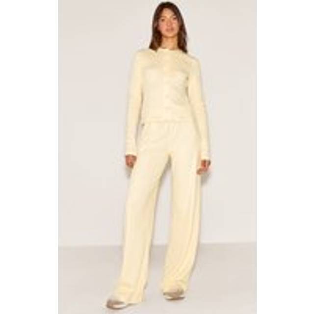 Almond Mid Rise Ribbed Wide Leg Trouser, Almond - 16