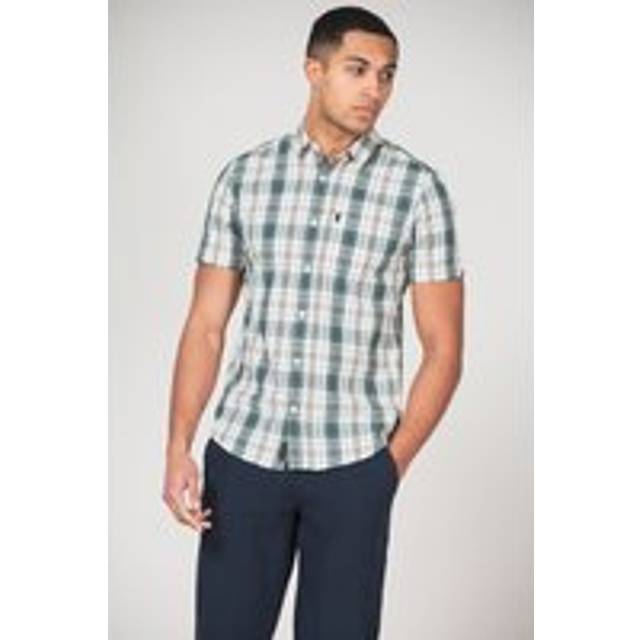 Tokyo Laundry Mens Multicolour Cotton Short Sleeve Button-Up Checked Shirt - Green - Size Large