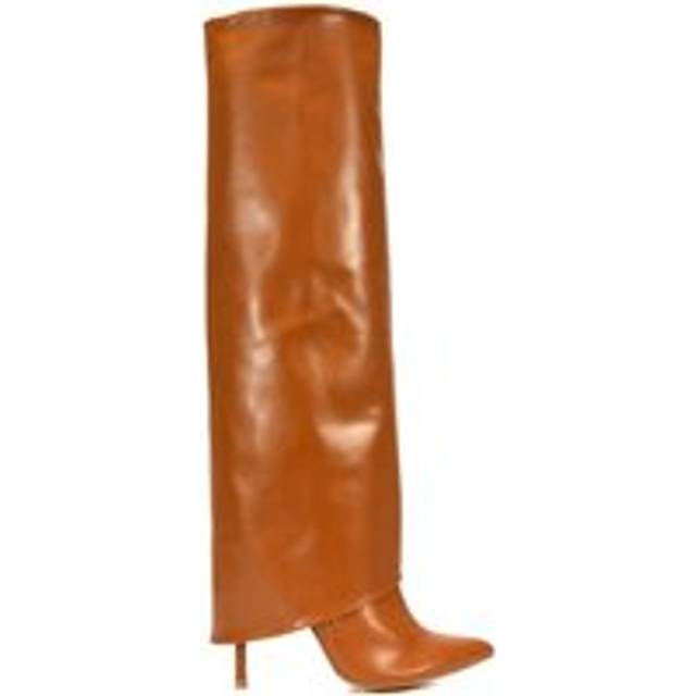 'Shauna' Knee High Fold Over Boots With Stiletto High Heel - Tan - 4