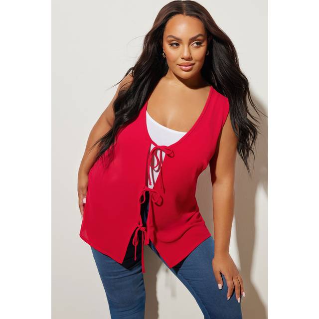 Yours Curve Red Bow Tie Front Waistcoat, Women's Curve & Plus Size, Yours - 34-36