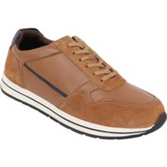 Wide G Fit Leather Trainers Premium Lace-Up Sneakers with Suede - Tan - 8