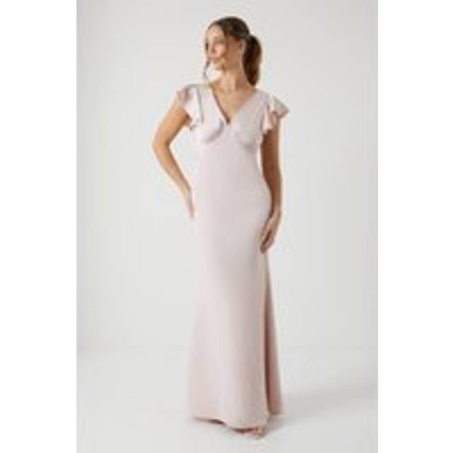 Coast Honoured V Neck Angel Short Sleeve Satin Maxi Bridesmaid Dress - Pink - 12