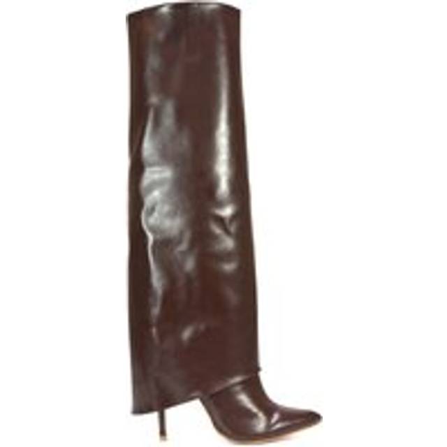 'Shauna' Knee High Fold Over Boots With Stiletto High Heel - Brown - 6