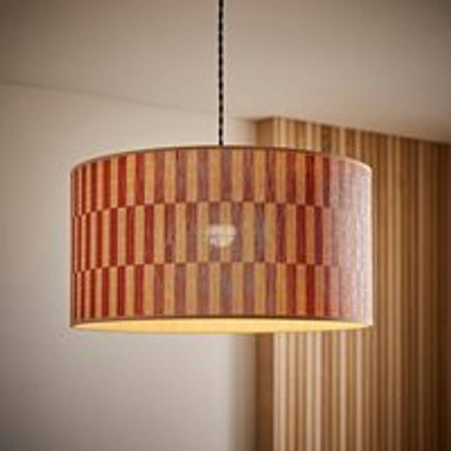 ValueLights Lori Orange Checkerboard Bamboo Ceiling Drum Lamp Shade