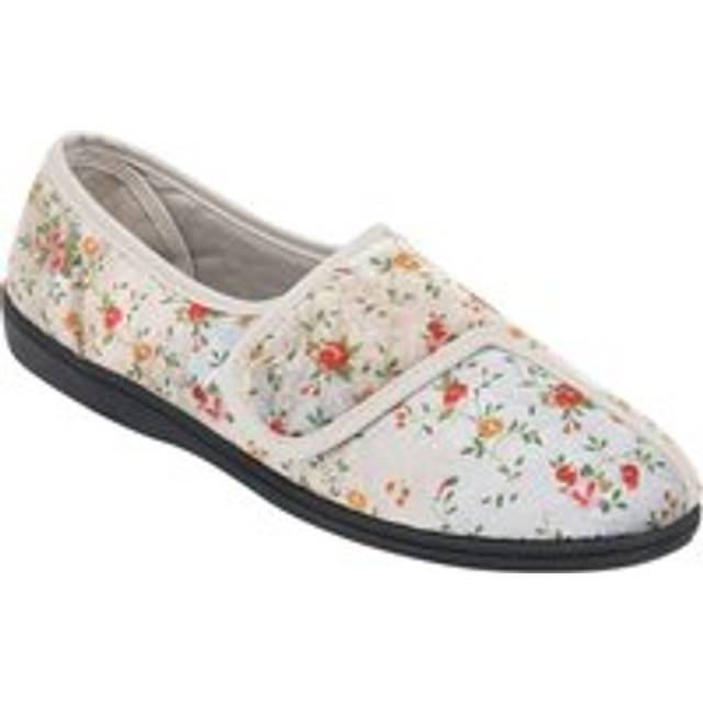 Dr Keller Floral Print Touch Fasten Slipper - Wide E Fit Velour - Grey - 7