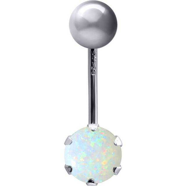 (9ct White gold, White Iridescent) Jewelco London Ladies 9ct Yellow Gold 6mm Cubic Zirconia Solitaire Banana Belly Bar Body Piercing 10mm - JBJ100-101