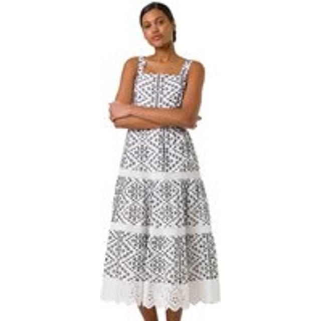 Broderie Strappy Midi Dress - Black - 18
