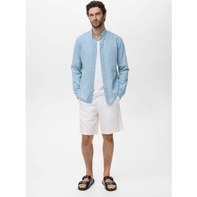 Mango Corinto Cotton Blend Regular Fit Denim Shirt