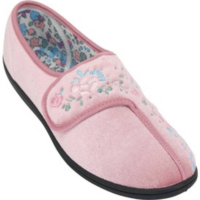Dr Keller Wide E Fit Embroidered Touch Fasten Slipper - Soft & Cosy - Navy - 3