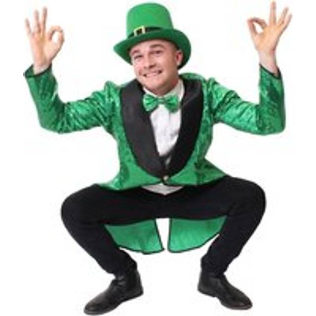 (XL) Irish Leprechaun Sequin Costume with Buckle Hat