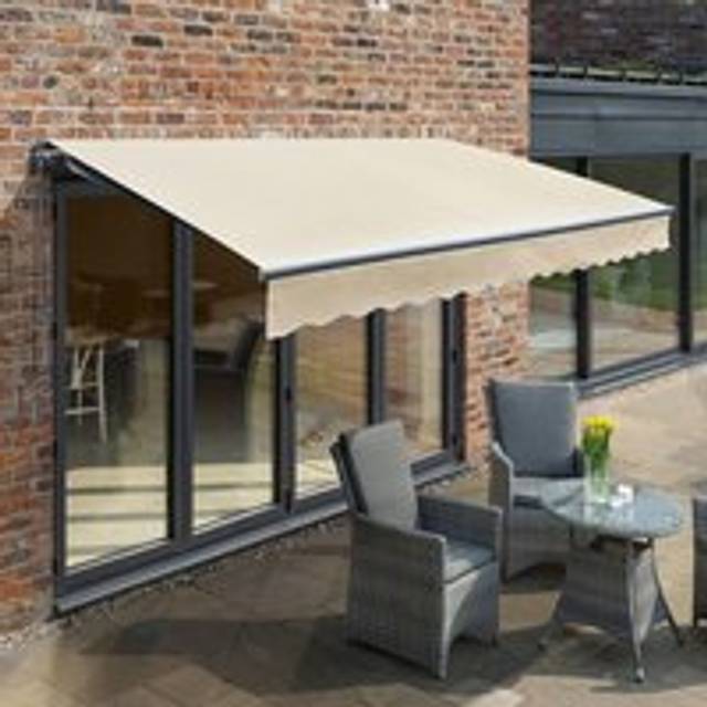 Retractable Manual Charcoal Frame Wall Mounted Patio Awning 4m x 3m - Off White - One Size