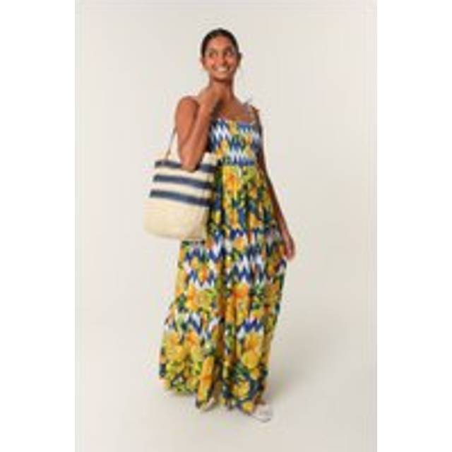 Blue Vanilla Multi Lemon Print Shirred Dress
