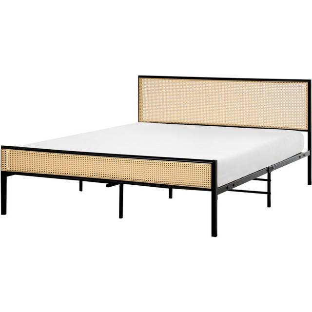 Beliani - Modern Iron eu King Size Bed Frame Slatted Base pe Rattan Viennese Braid Headboard Black Avanton