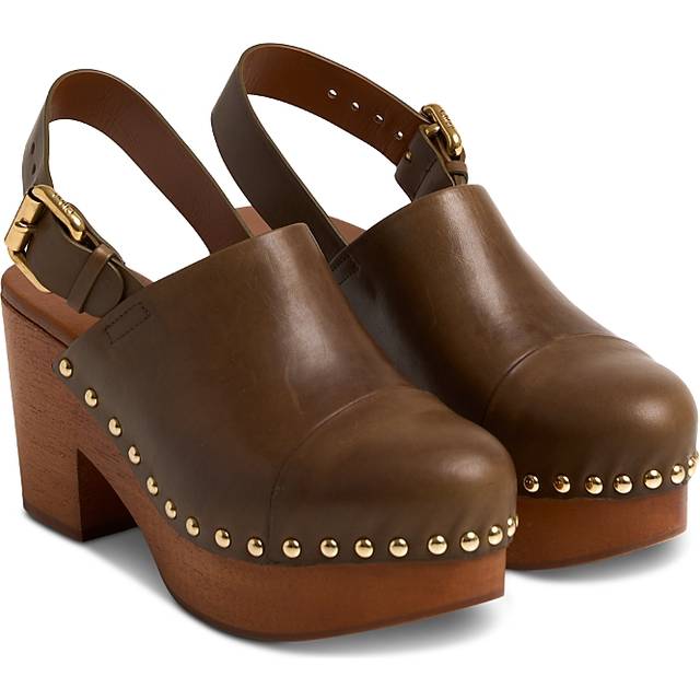 CHLOÉ Jeannette wedge clog Green Size 4 100% Calf-skin leather, Triplochiton scleroxylon, farmed, COO Cameroon