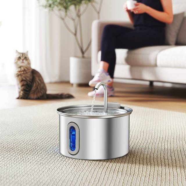 PawHut 2.5L Cat Water Fountain for Drinking Stainless Steel Ultra-Silent, Silver