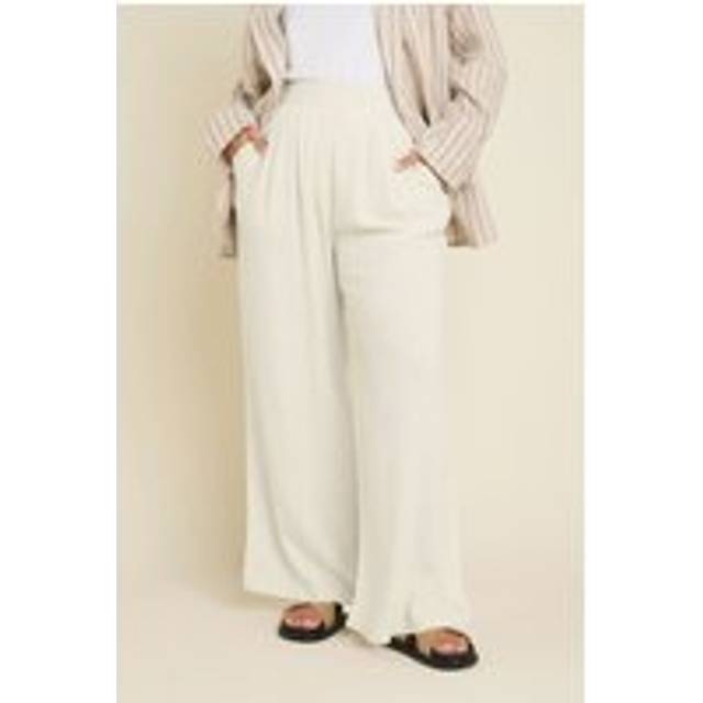 Yours Curve Natural Brown Pleat Front Linen Trousers, Women's Curve & Plus Size, Yours - 18