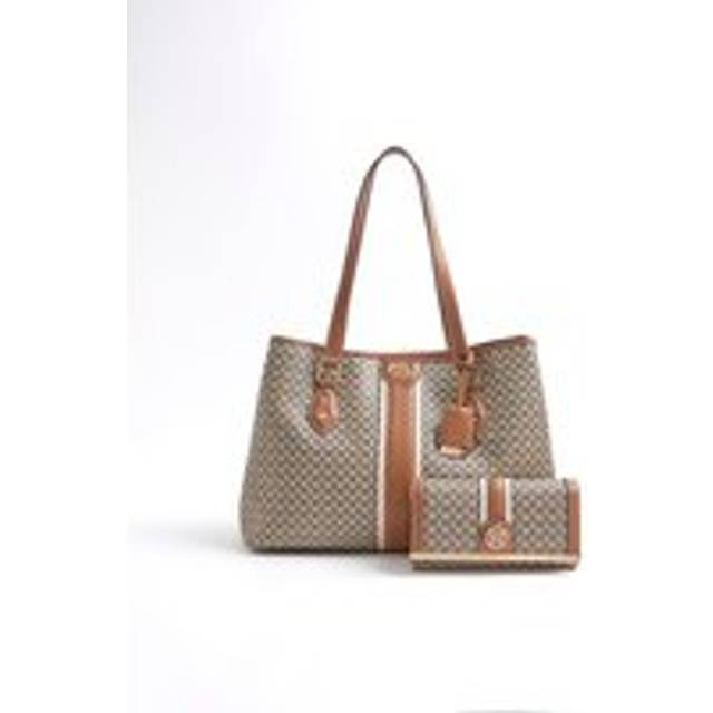 River Island Womens Brown Ri Monogram Tote And Purse Bag Bundle - One Size
