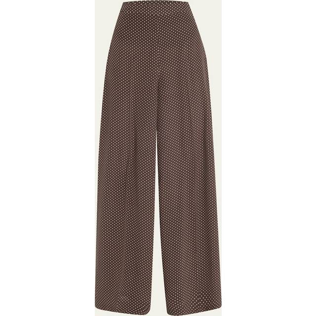 Polka-Dot Silk Flowy Wide-Leg Pants - CHOC/OPWHI - 4